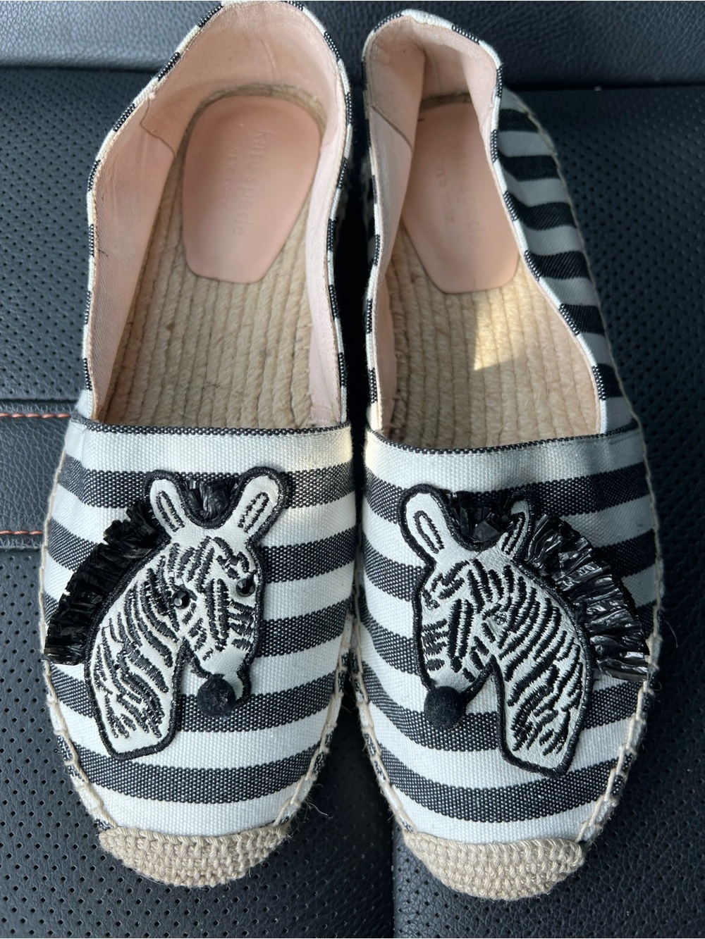 Kate Spade Black & White Striped Zebra Embroidered Espadrilles size 8